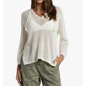Roxy Sweater Womens Med Ivory After Beach Break Open Knit V-Neck Tassels Boho